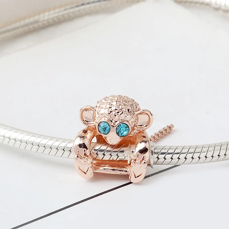 New arrival Silver Rose Gold Monkey Charm pendant fit pandora beads for jewelry making original bracelet for women gift - Цвет: Rose Gold Monkey