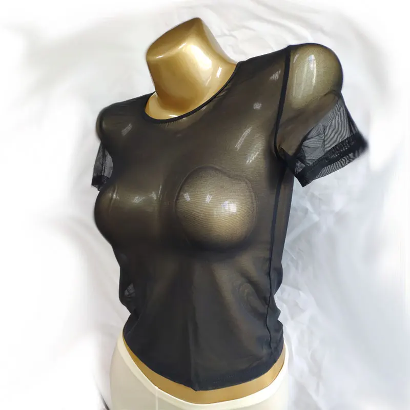 Прозрачный блестящий шелк футболка сексуальная женская прозрачная Сетчатая