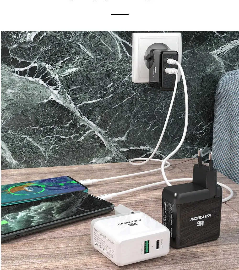 KEYSION 36 Вт USB C PD быстрое зарядное устройство для iPhone 11 Pro Max XR XS Quick Charge3.0 настенный 2 порта USB адаптер зарядное устройство для samsung Xiaomi