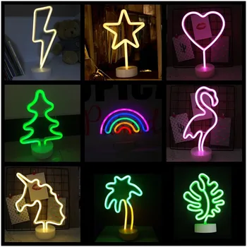

LED Desktop Neon Light Lightning Love Flamingo Base Decoration Light Rainbow Cloud with Seat Night Light