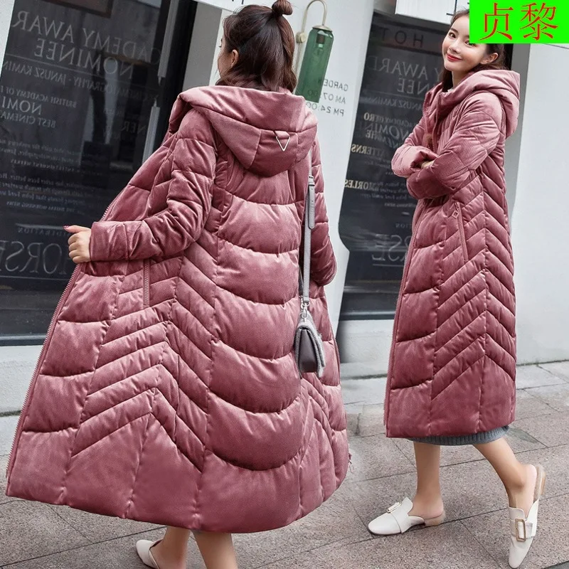 

Exta-long Cotton Coat Women's 2018 Winter New Style over-the-Knee Slimming to Ankle Gold Velvet down Feather Cotton-padded Cloth