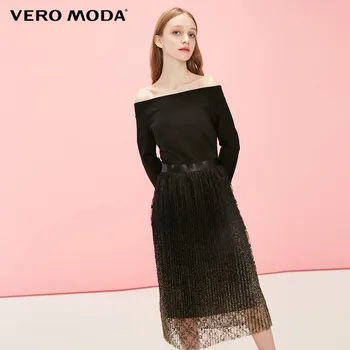

Vero Moda Women's Laced Boat Neck 3/4 Sleeves Pleated Glittered Party Dress | 319161517