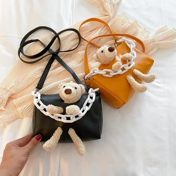 

Chic Women Casual Messenger Handbag Classic Texture Creative Design Leather Travel Bear Cute Shoulder Crossbody Pouch