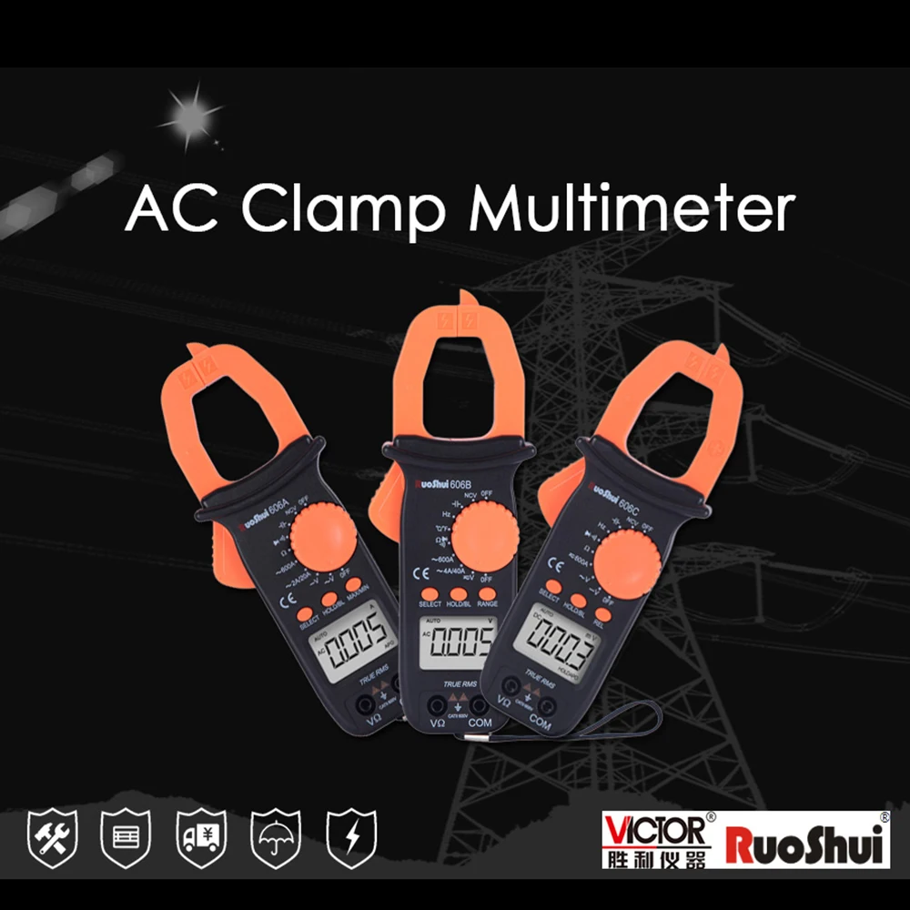 

RuoShui 606 Clamp Multimeter Smart Tools alicate amperimetro True RMS current AC/DC Voltage Auto Range NVC Digital clamp meter