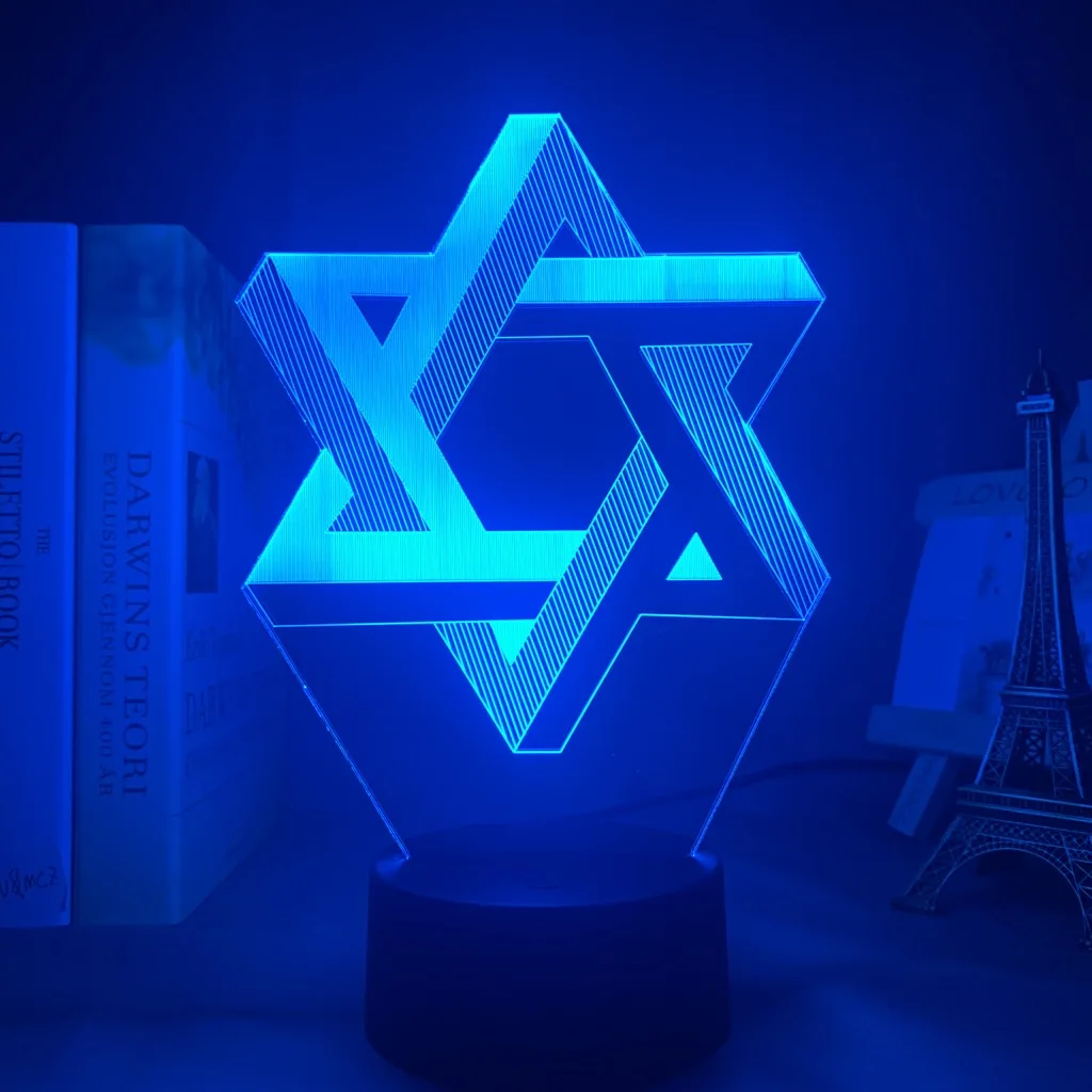 

3d Optical Acrylic Night Light Lamp Mogen David for Home Decoration Color Changing Nightlight Gift Shield of David Table Lamp