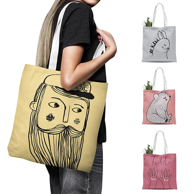 Flash Sale Bag Tote-Bag Canvas-Bag Anime Color-Handbag Grocery Ecological Cartoon Women New Pink YypbRDbQM