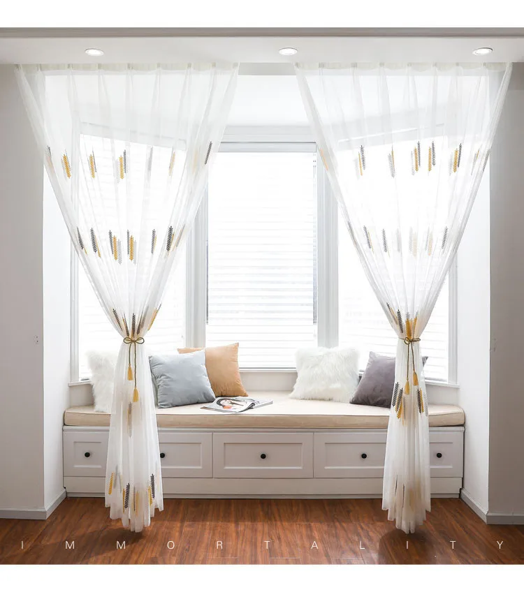 2022 Embroidered Tulle Curtains for Bedroom Voile Curtain Pastoral Sheer Curtain for Living Room Balcony Window Gauze