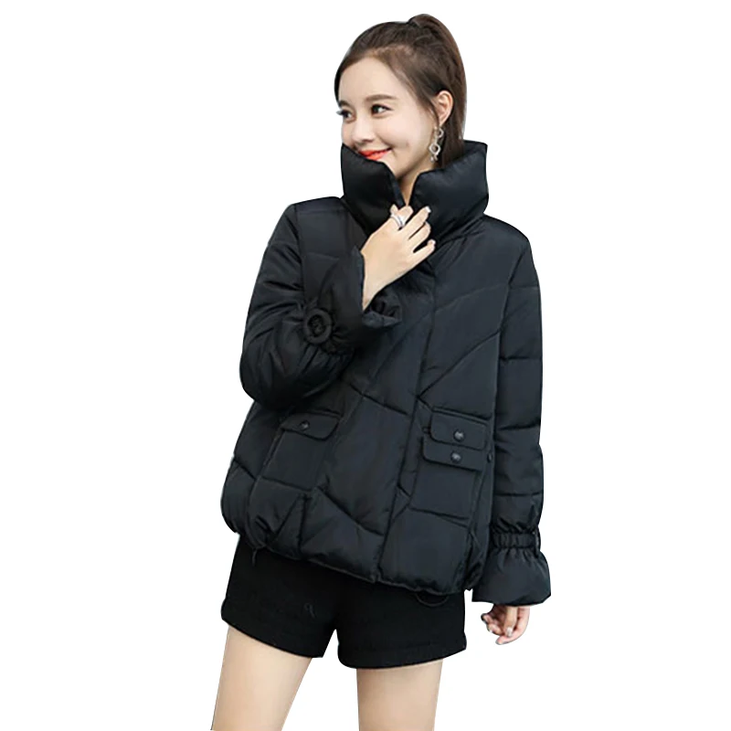 

Harajuku Short Winter Down Jacket Woman Fashion Standing collar Down Cotton Women Coat Thicke Warm Plus size Parka Outerwear
