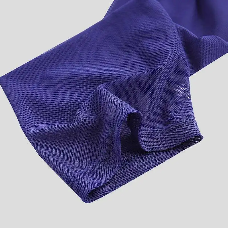 INCERUN, сексуальные мужские футболки, сетчатые, прозрачные, вечерние, для ночного клуба, топы,, одноцветные, длинный рукав, шарф, воротник, модные футболки, мужские пуловеры