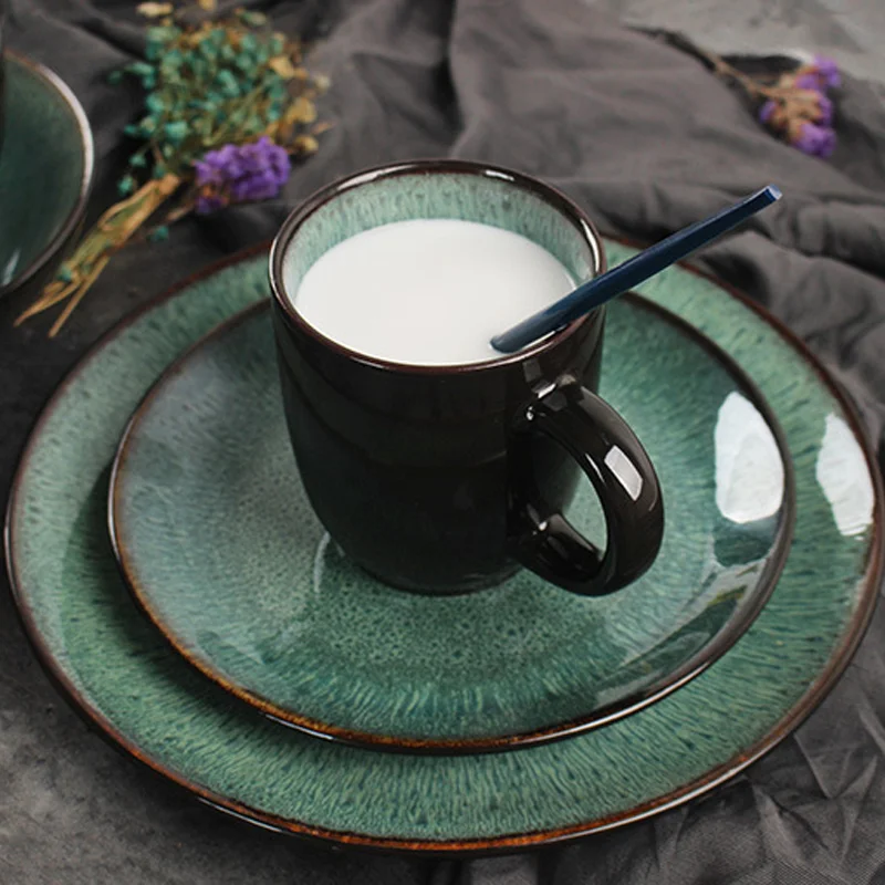 Green Gem Bowl Dish Nordic Ceramics Noodle Soup Salad Bowls Mug Set Milk Espresso Coffee Cups Household Pasta Dishes Dinnerware
