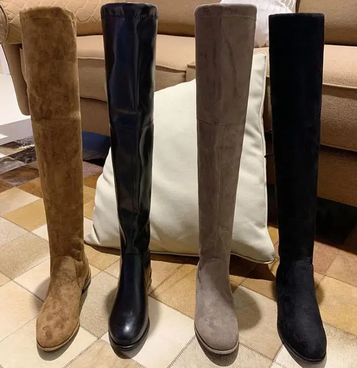 Moraima Snc/женские Сапоги выше колена с круглым носком; высокие сапоги из эластичной ткани на толстом каблуке; осенне-зимние сапоги до бедра