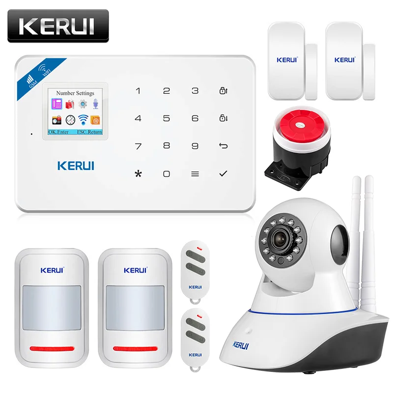 KERUI W18 Беспроводная аварийная сигнализация wifi GSM Android ios приложение управление домашняя охранная сигнализация с PIR датчиком движения ip-камера - Цвет: Kit3 White Alarm