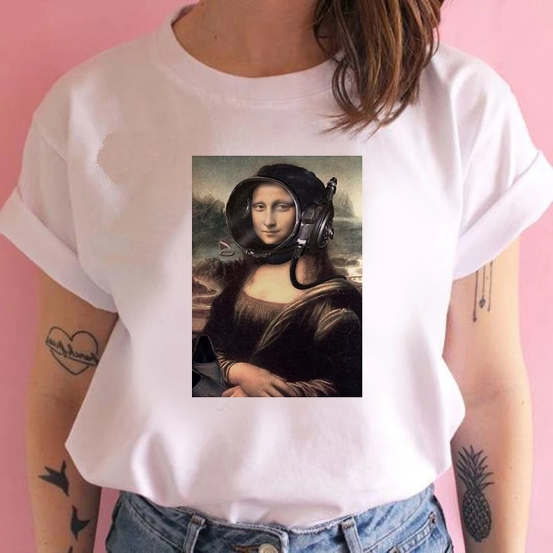 Women's Wreath T-shirt Mona Lisa clothes ladies short sleeve Kawaii Tees top graphic T-shirt   printing T-shirt female
