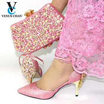 

Pink Fashion African Design High Heels Shoes and Bag To Match Italian Shoes and Bag Set Italian Ladies Party shoes and Bag