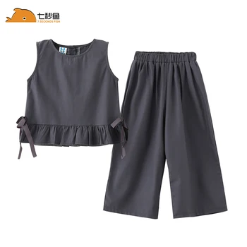 

Children Set New Summer Casual grey top+ Pants Girls Clothing Sets Kids Summer Suit For 4-13 Years cotton fashion