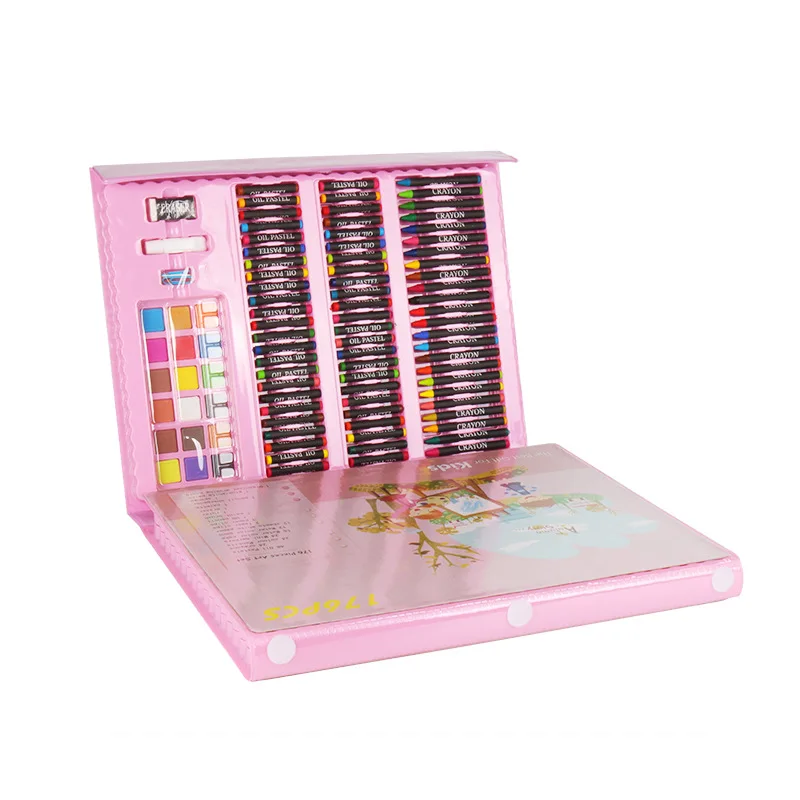 176pcs-pink Набор для рисования для детей художественные принадлежности легко чистить обучающая граффити игрушка детский подарок Рисование акварелью художественная маркер кисть - Цвет: 176pcs-pink