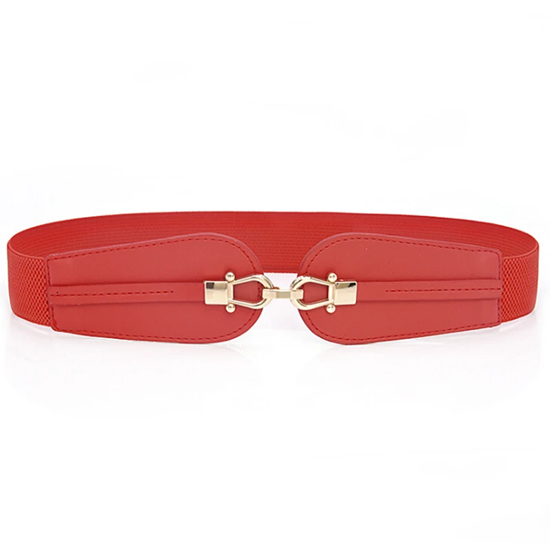 Red 60*1.5cm Black Red White Skinny Thin PU Canvas Belt for Women Leather Waistband Female Gold Buckle Women Elastic Belts - Color: Red