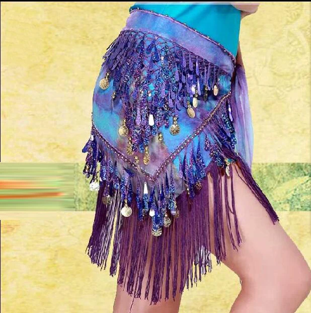 Multicolor Женский треугольный пояс, для танца живота, для хип-хопа, шарф, для танца живота, индийские аксессуары, с блестками, с кисточками, для выступлений, костюм, шифоновая шаль - Цвет: Multicolor