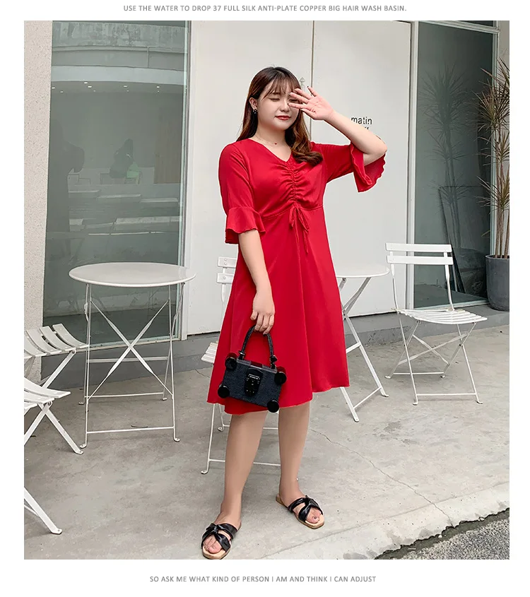 TUHAO элегантное красное женское платье с v-образным вырезом, сексуальные эластичные платья размера плюс 4XL 3XL, женское офисное платье с оборками WM40