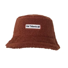 Зимняя однотонная шапка из искусственного меха с вышивкой в виде букв для девочек, модная Толстая шапка-ведро, теплая уличная шапка для рыбалки, Женская плюшевая шапка с медведем, Панама