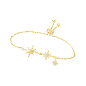 

SLJELY High Quality 925 Sterling Silver Yellow Gold Color Fine Bracelet with Stars Cubic Zirconia Women Fashion Jewelry