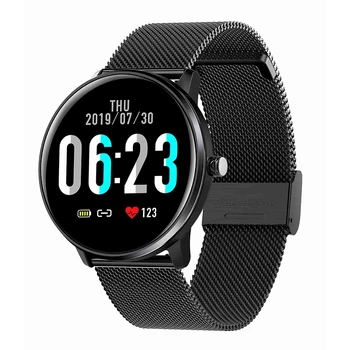

MX6 Smart Watch Mens Women 1.3 Inch Press Heart Rate Monitor Weather IP68 Sports Watch for IOS Android Black Steel Strap