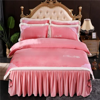

Crystal Velvet Skirt Four Paper Set Sheet Cashmere. Thickening Quilt Cover Winter Keep Warm Two-sided Flannel Bedding Article