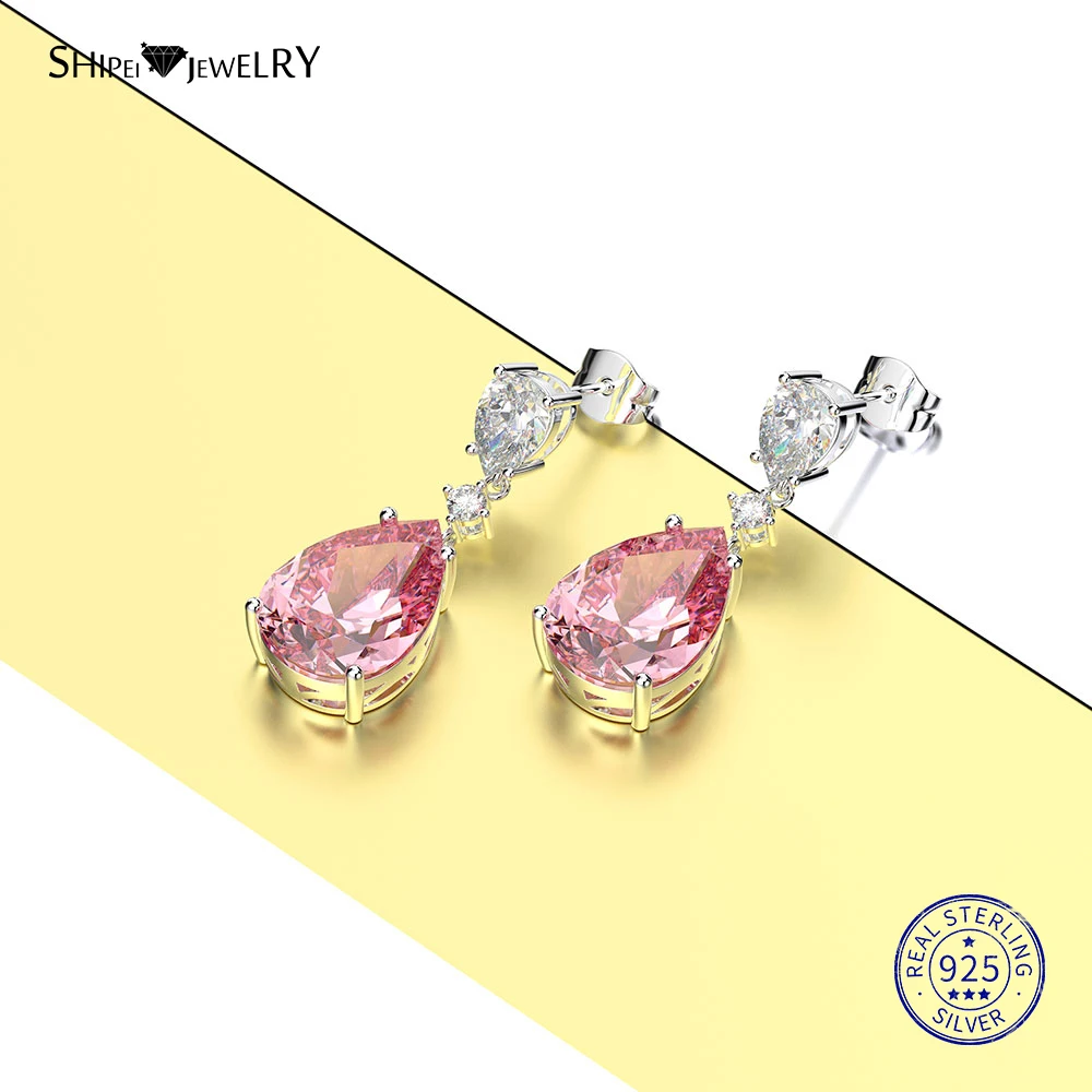 Shipei 100% 925 Sterling Silver Fine Jewelry Sparkly Water Drop Sapphire Earrings Dangle for Women Graduation Gift | Украшения и
