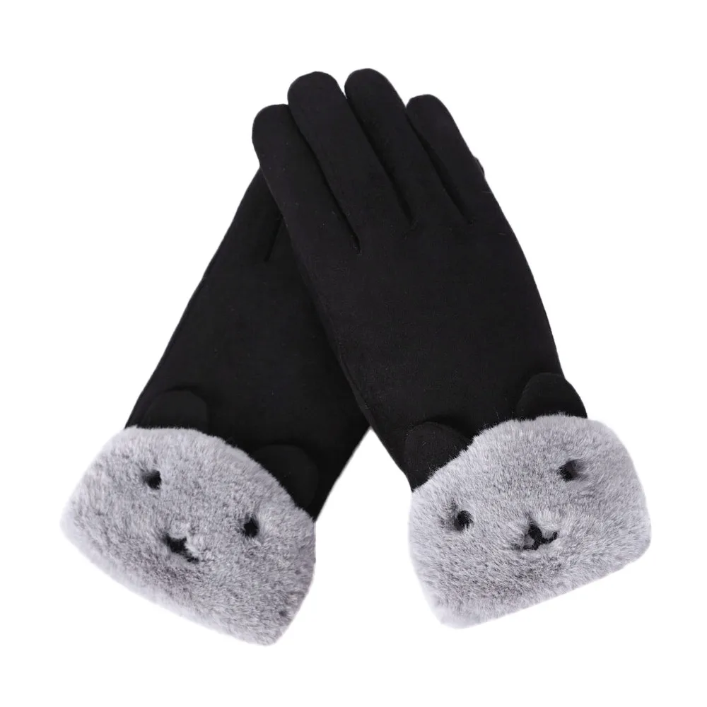 Однотонные женские перчатки с заячьими ушками, мягкие зимние теплые перчатки для девочек, теплые перчатки из толстого плюша, спортивные перчатки на запястье, ручная работа