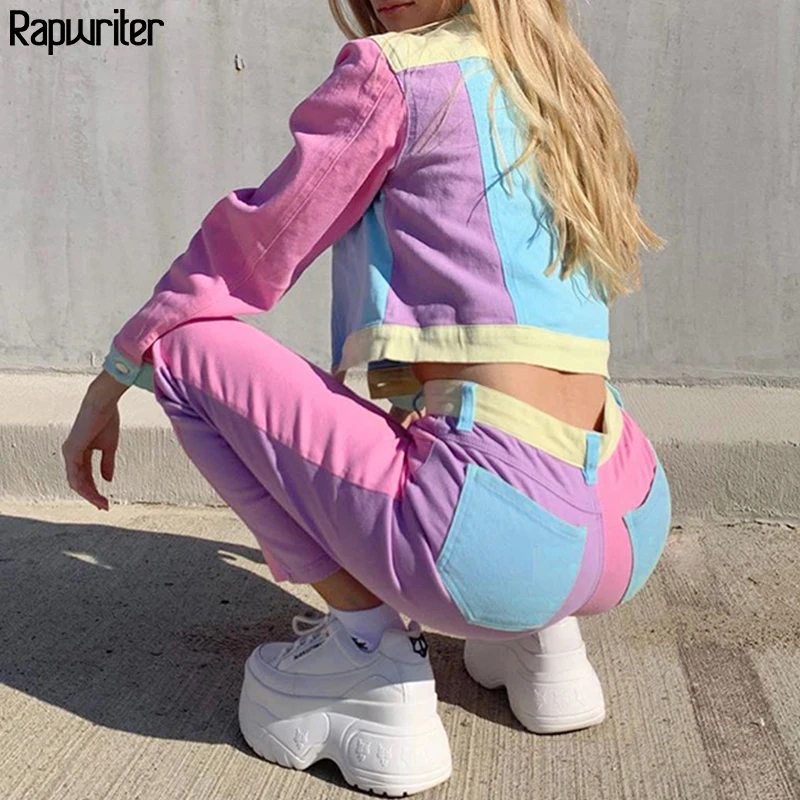 Streetwear Contrast Color Sweatpants Women 2020 High Waist Straight Trouser Patchwork Cargo Pants Capris Pocket bottom Rapwriter Streetwear Contrast Color Sweatpants Women 2020 High Waist Straight Trouser Patchwork Cargo Pants Capris Pocket bottom Rapwriter