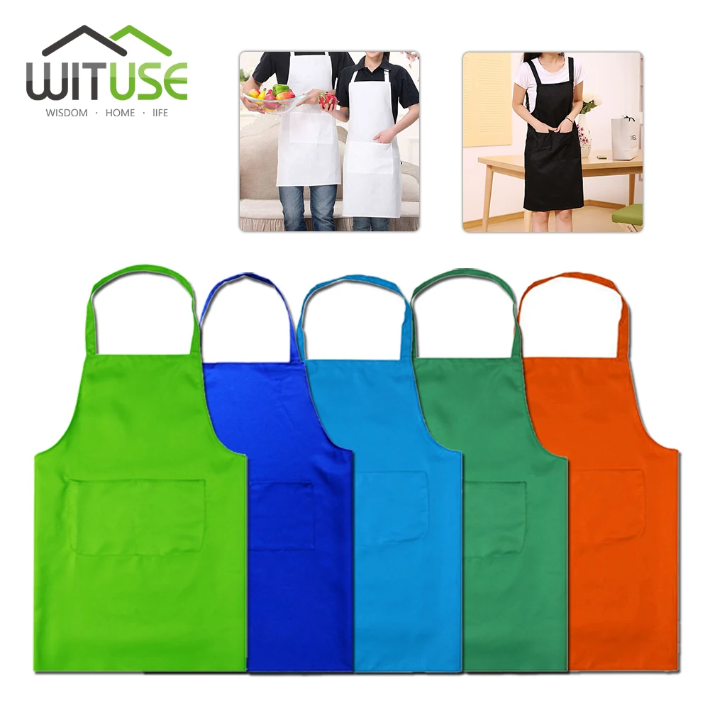 Pure color Cooking Apron For Woman Men Cooking Thicken Household Cleaning Sleeveless Apron Cotton Polyester with Double Pocket