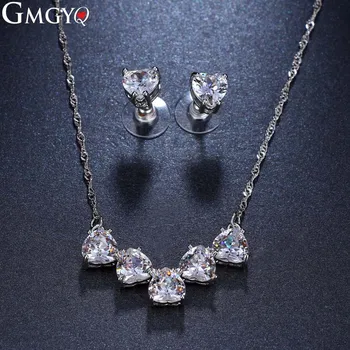 

GMGYQ Simple Fashion Design Peach Heart zircon Necklace and Earrings Two Sets Gift Accessories For Women's Girlfriends