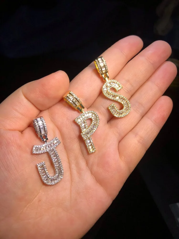 Шикарный король, заказное ожерелье с подвеской в виде багета и букв, английские начальные буквы, модные кубические циркониевые ювелирные изделия в стиле хип-хоп