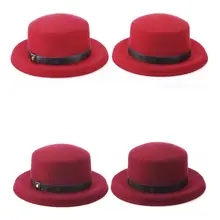 Женская зимняя шляпа-Клош из искусственной шерсти с лентой из искусственной кожи с широкими полями