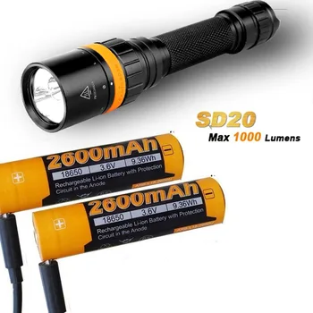 

FENIX SD20 Diving Flashlight LED max 1000 lumen underwater 100 meters waterproof dive torch with 2 x ARB-L18-2600U battery