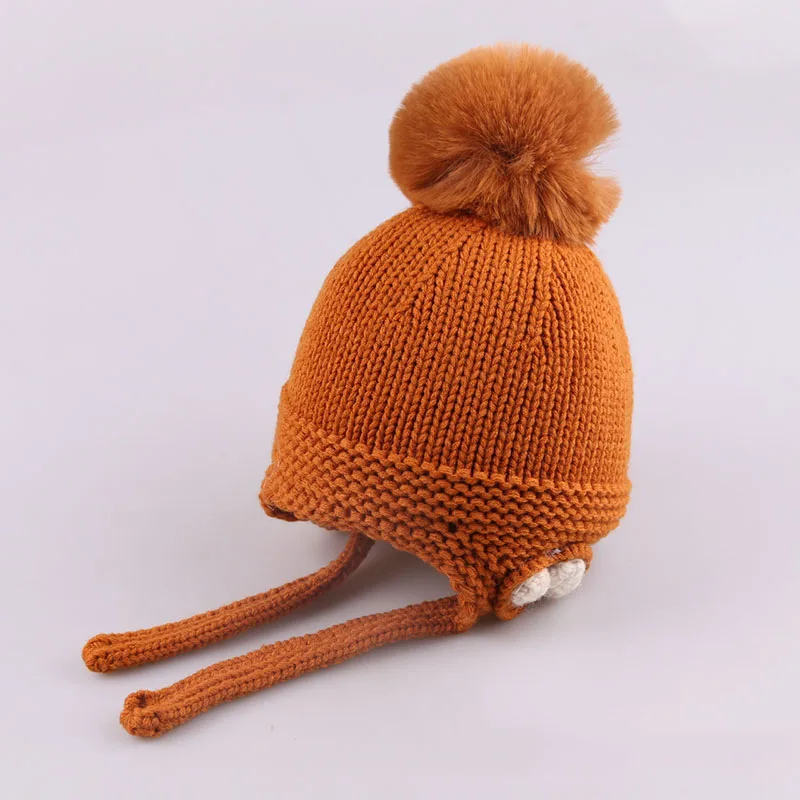 Зимняя новая детская вязанная теплая шапка милая шляпка для девочки с помпоном мягкая хлопковая детская шапочка для новорожденного шапочка - Цвет: orange