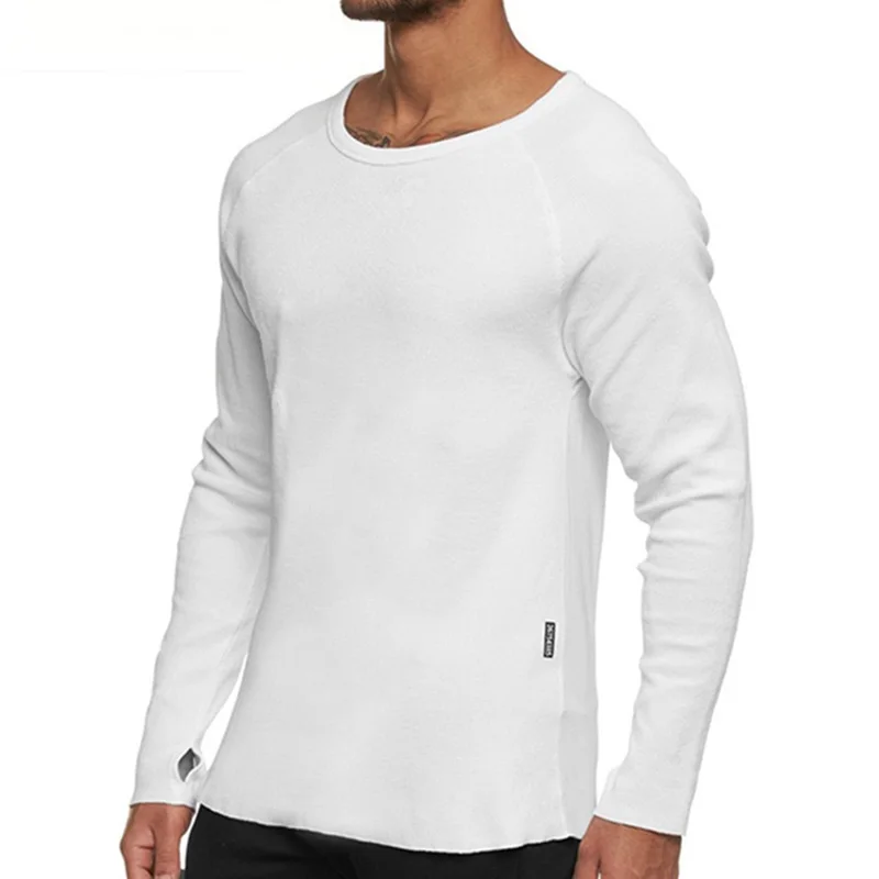 

Men's Fall New Men's T-shirt Solid Color Round Neck Slim Threaded Turtleneck Gym Long Sleeve T-shirt Casual Base Workout Shirt