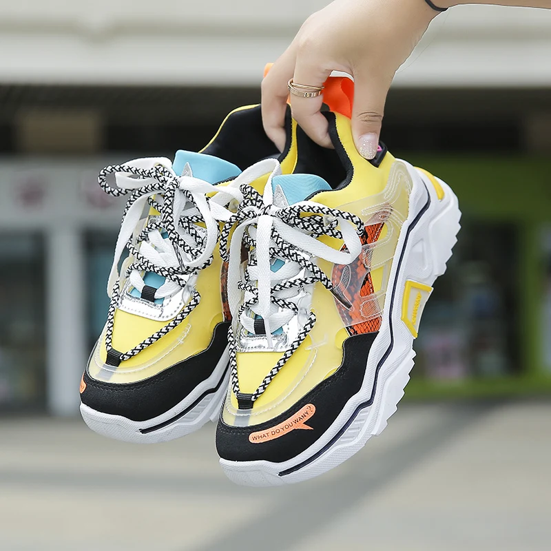

Super Cool Women Jogging Sneakers Yellow Athletic Shoes Ladies Thick Soled Women Training Shoes Brand Designer Womens Sport Shoe