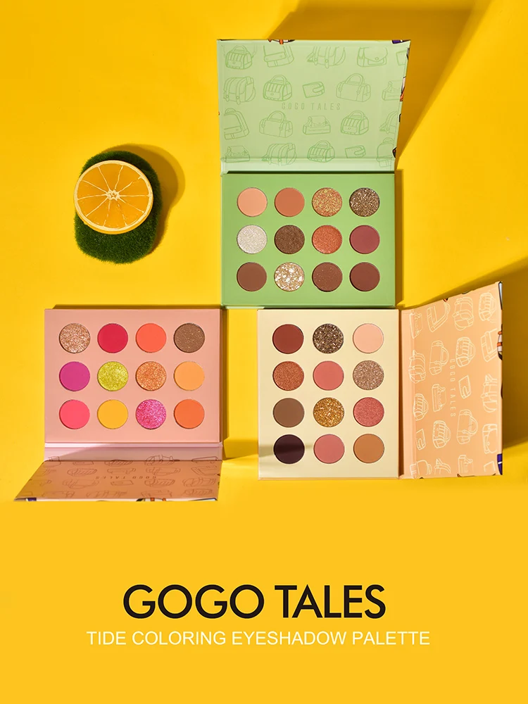 Gogo tales, 12 цветов, палитра теней для век, яркие цвета, мерцающий матовый пигмент, стойкий зимний блеск, тени для век, пудра, BN197