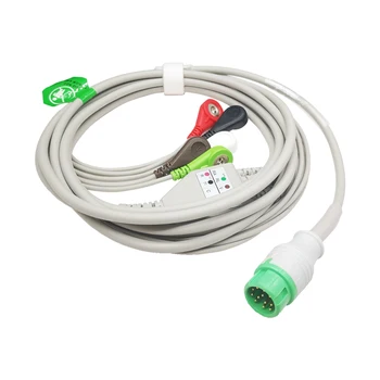 

ECG Cable One Piece 5 Lead Wires 12 Pin Snap 4.0 End AHA Standard for Mindray Beneview T5 T6 IPM Series Patient Monitor