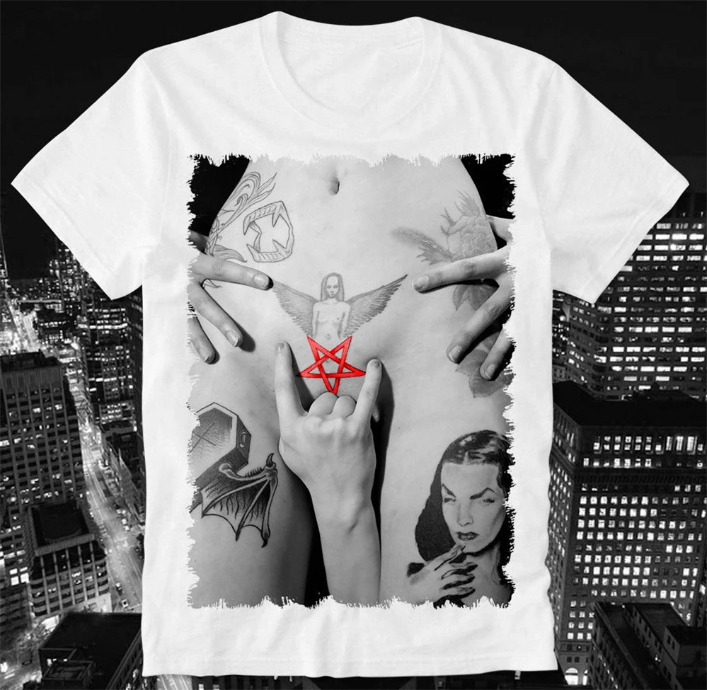 

Hotbox T Shirt Church Of Satan Satanism Baphomet Pentagram Sexy Girl Anton Lavey Oversized Tee Shirt