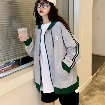 

Fashion Women Jacket Casual Warm Plus Velvet Loose Jackets Girls Solid Color Zipper Long Sleeve Hooded Coat New