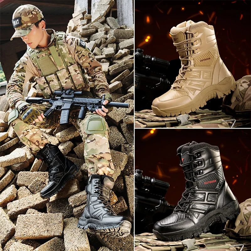 New Military Boots Men Special Force Tactical Desert Combat Snow Shoes Outdoor Male Tracking Mens Tactical Boot Work Shoes Men