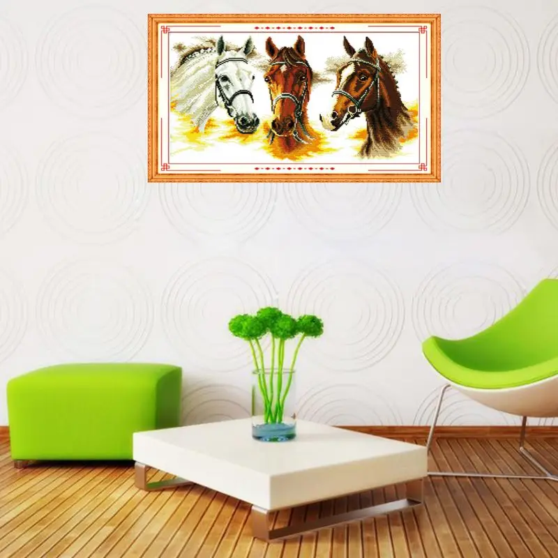 

Horses DIY Handmade Needlework Counted 14CT Printed Cross Stitch Embroidery Kit Set Home Decoration Q6PE