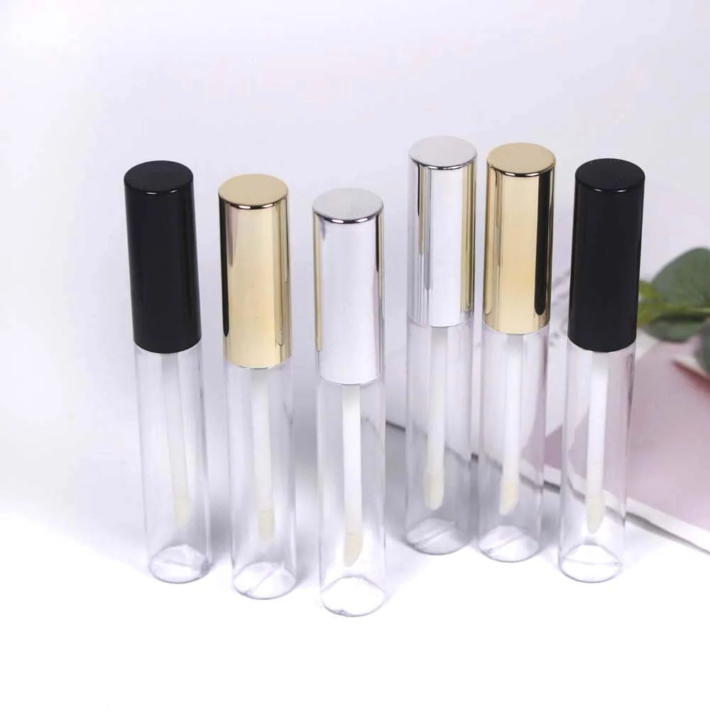 10ml Empty Plastic Lip Gloss Tubes with Stoppers Black,Gold,Silver Lid