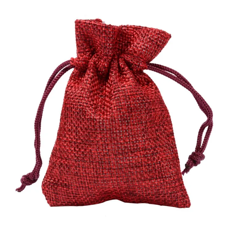 wine red Джутовые мешки со шнурком ручной работы для Hessian, подарок на свадьбу, украшения для мыла, рождественские кофейные пучки, мешковины, упаковка, 100 шт - Цвет: wine red