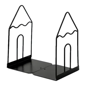 

1 Pair Wrought Iron Bookends Book Stand Support Desktop Office Magazine Organizer