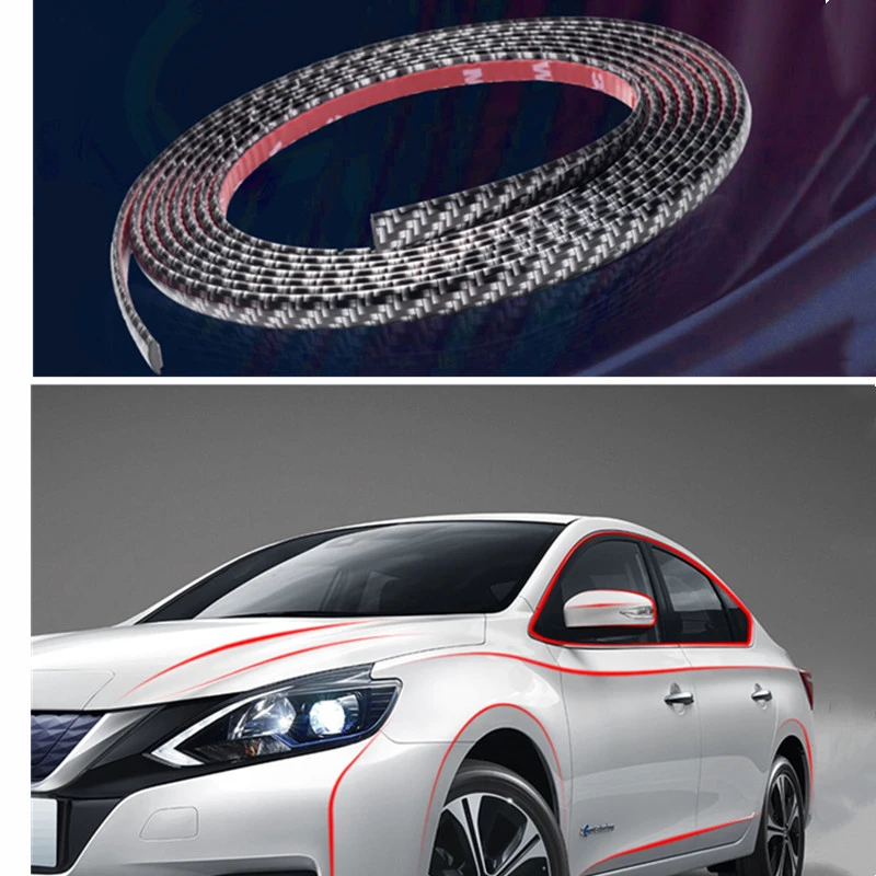 Black carbon fiber Bumper guard Soft PVC Chrome DIY Moulding Line Car Decorating Line Trim Strip Tire Cover
