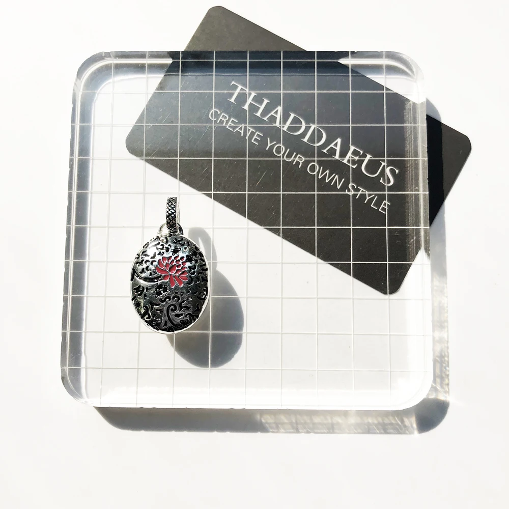 Pendant Oval Red Flower Locket, Fashion Glam 925 Silver Jewelry Thomas Sterling Necklace Romantic Gift For Ts Soul Woman