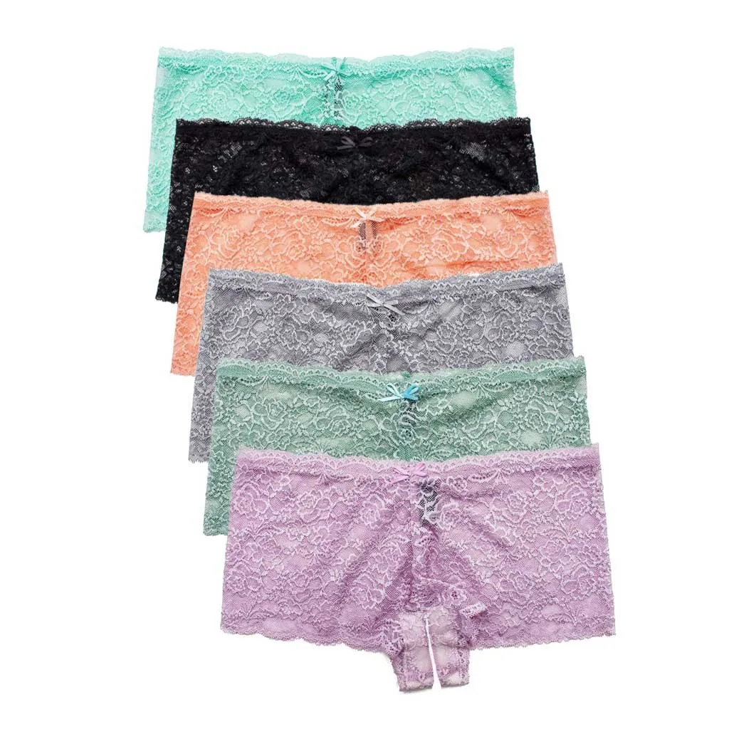 SAGACE Women Panties 2020 New Fashion 6PC Sexy Solid Lace Lingerie Plus Size Underwear Bowknot J14 | Женская одежда